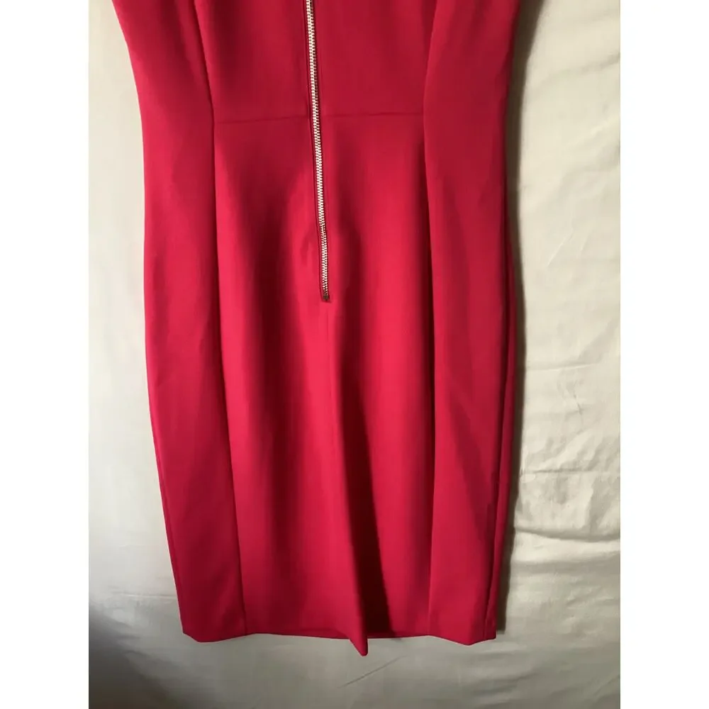 1131 Calvin Klein Sleeveless Sheath Dress Jewel Neck Knee Length Pink Size 4